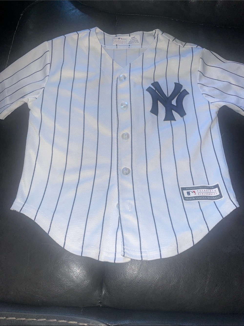 MLB New York Yankees White Navy Pinstripe Kids Jersey
